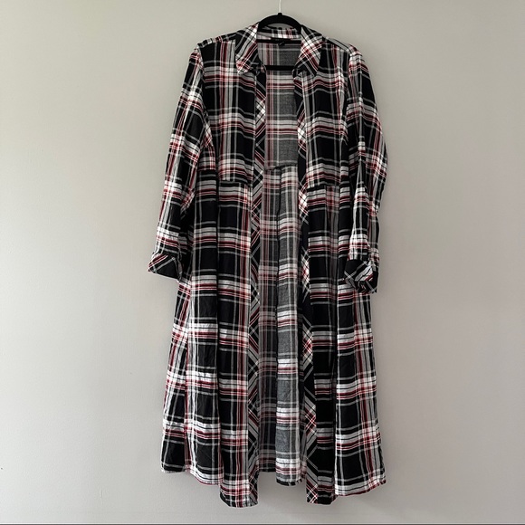torrid Sweaters - Torrid Black Plaid Challis Duster Open Front Kimono